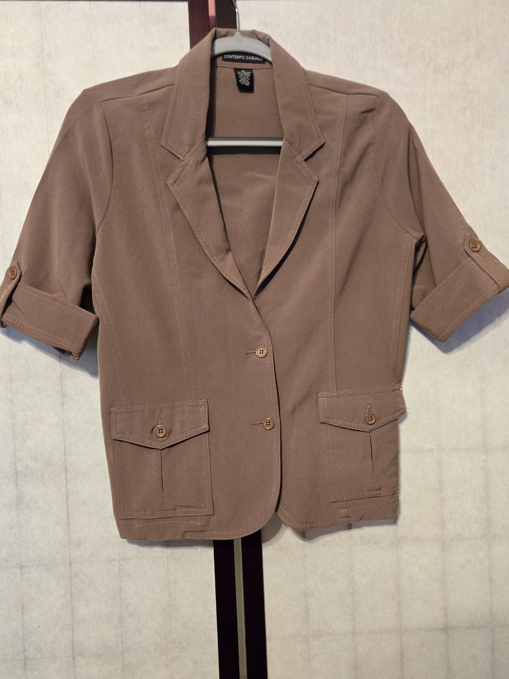 Taupe Short-Sleeve Blazer Jacket- Contempo Casuals- Medium